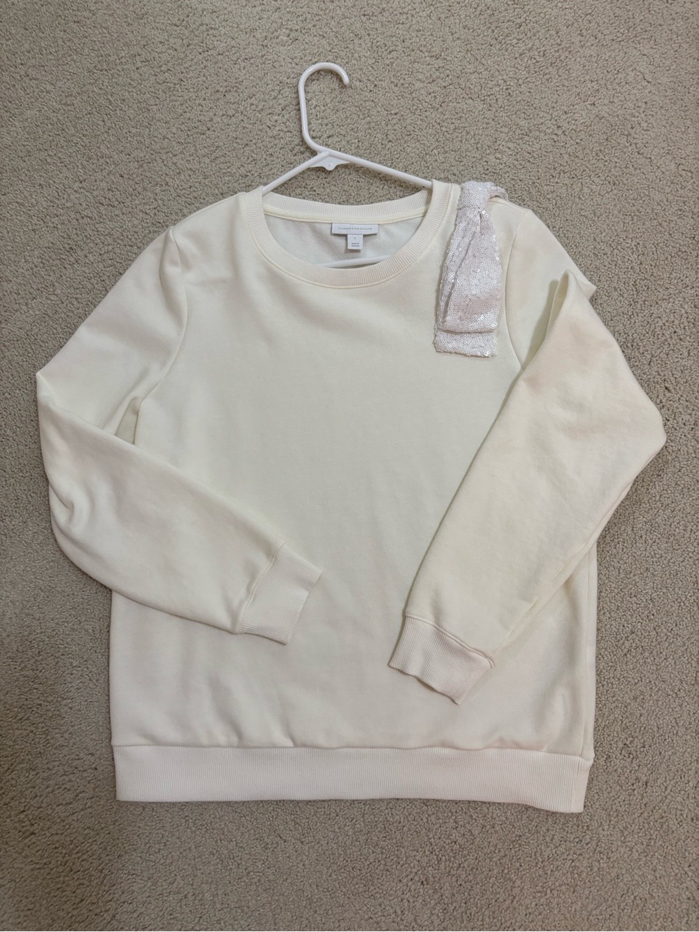 Charter Club White Crewneck Sweatshirt with Sequin Accent